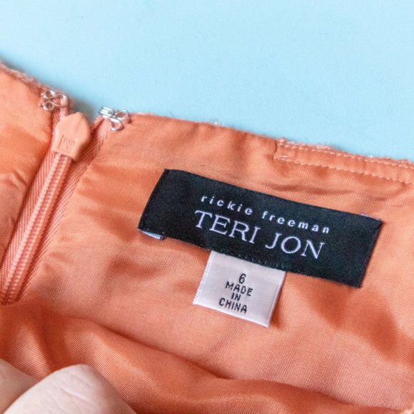 Rickie Freeman for Teri Jon Peach Tweed Knit Fringe Trim Skirt Suit Set Size 6 - Picture 12 of 16